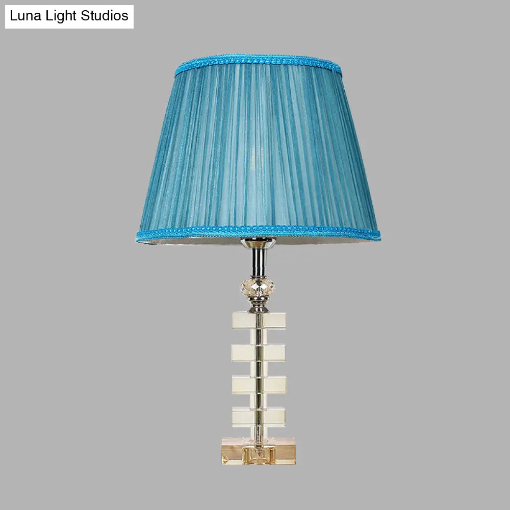 Traditional Blue Fabric Night Light Table Lamp With Crystal Base