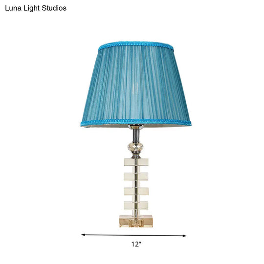 Traditional Blue Fabric Night Light Table Lamp With Crystal Base