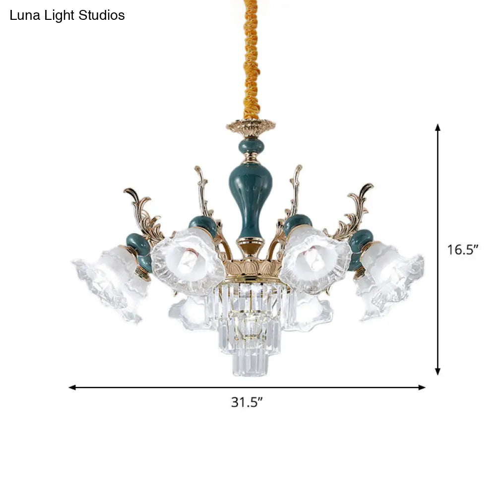 Traditional Blue Crystal Chandelier With 6/8 Heads For Clear Floral Ceiling Suspension Lighting