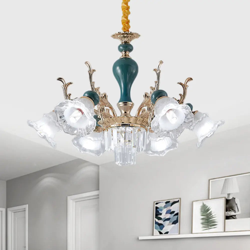 Traditional Blue Floral Crystal Chandelier Suspension Lamp With 6/8 Heads 6 /