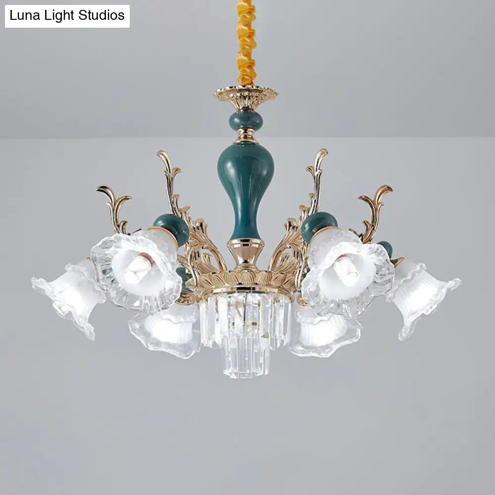 Traditional Blue Crystal Chandelier With 6/8 Heads For Clear Floral Ceiling Suspension Lighting