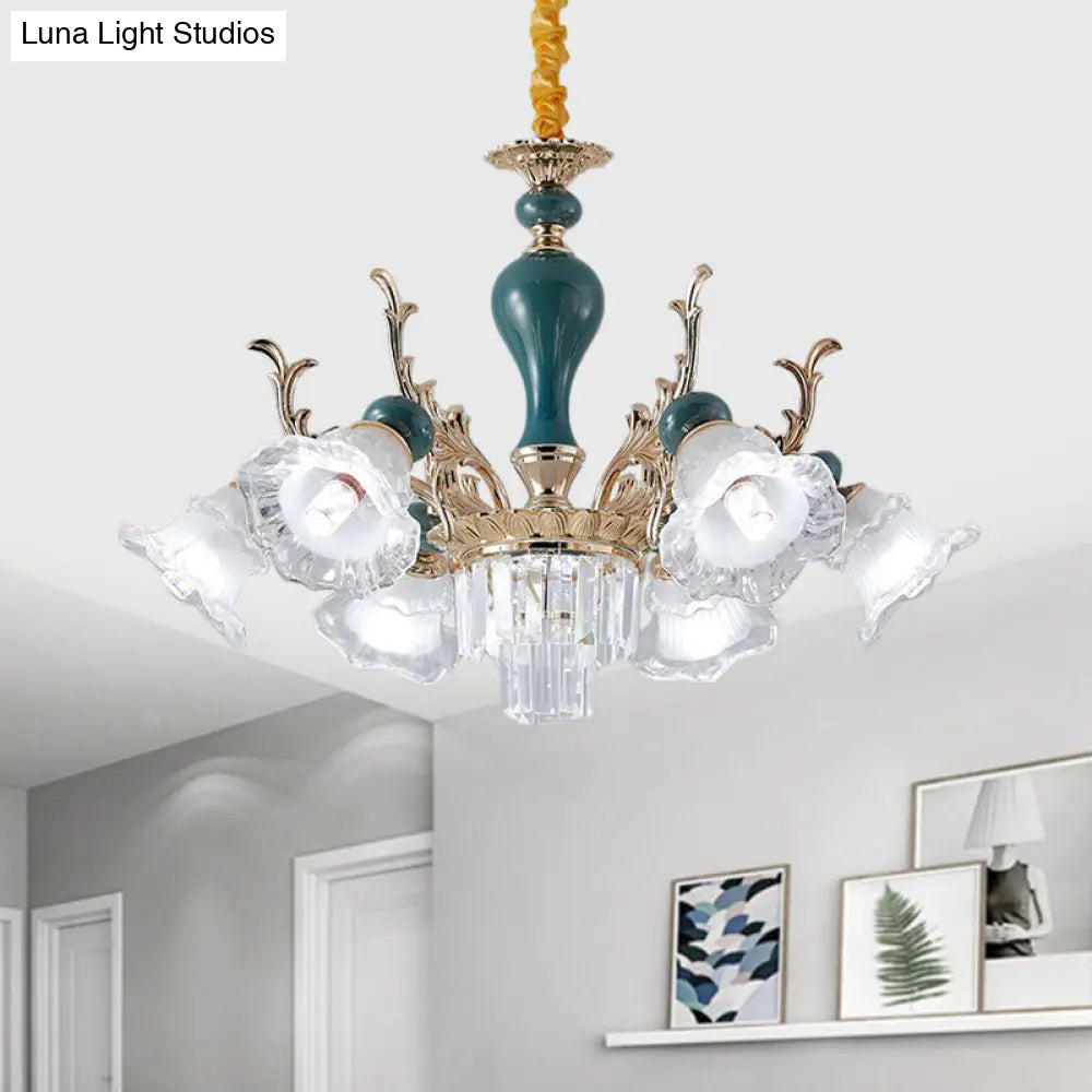 Traditional Blue Crystal Chandelier With 6/8 Heads For Clear Floral Ceiling Suspension Lighting 6 /