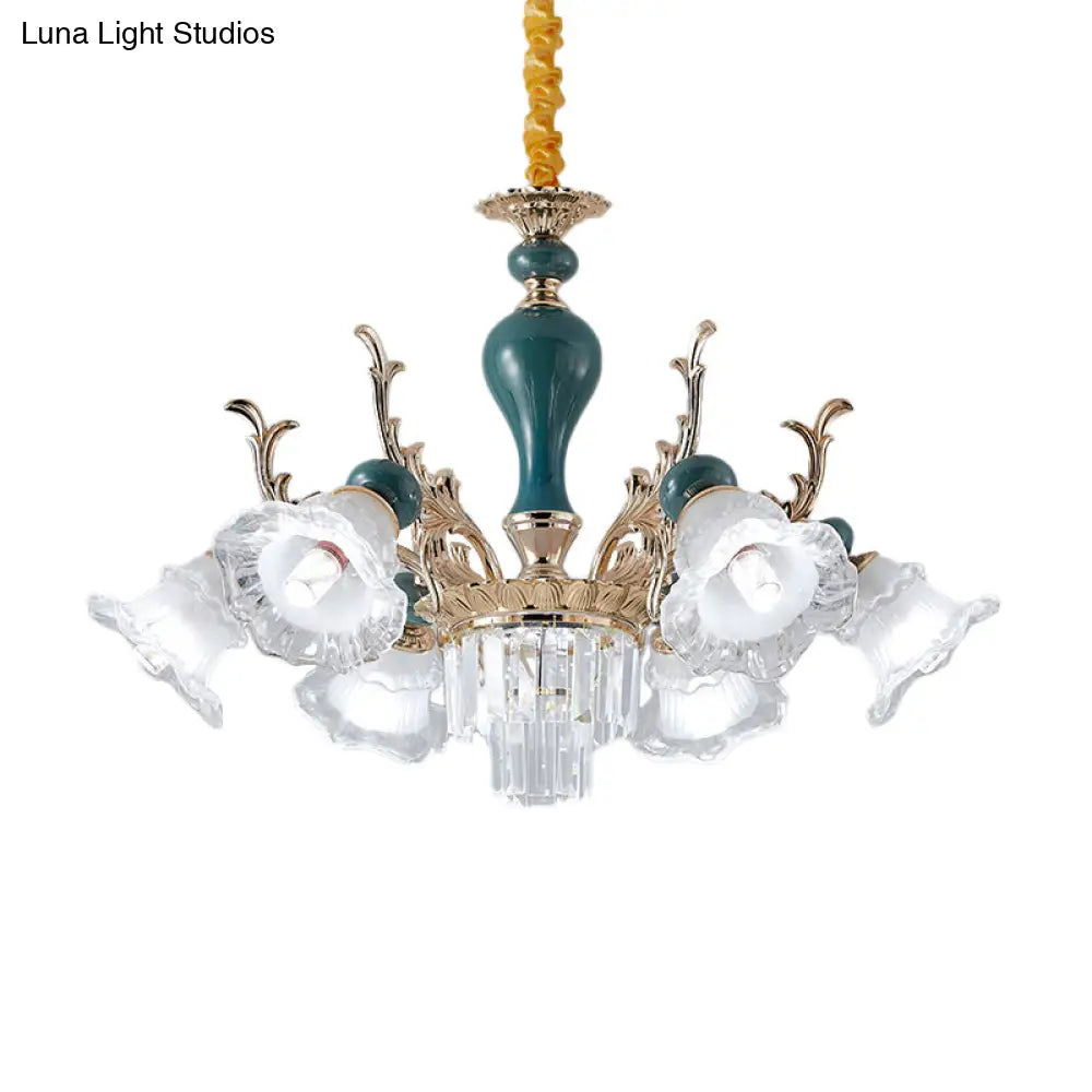 Traditional Blue Floral Crystal Chandelier Suspension Lamp With 6/8 Heads