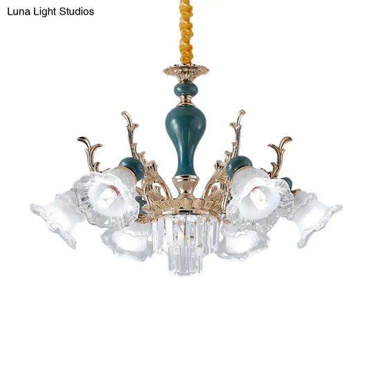 Traditional Blue Floral Crystal Chandelier Suspension Lamp With 6/8 Heads