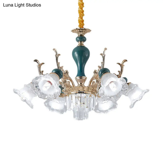 Traditional Blue Crystal Chandelier With 6/8 Heads For Clear Floral Ceiling Suspension Lighting