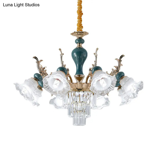 Traditional Blue Crystal Chandelier With 6/8 Heads For Clear Floral Ceiling Suspension Lighting