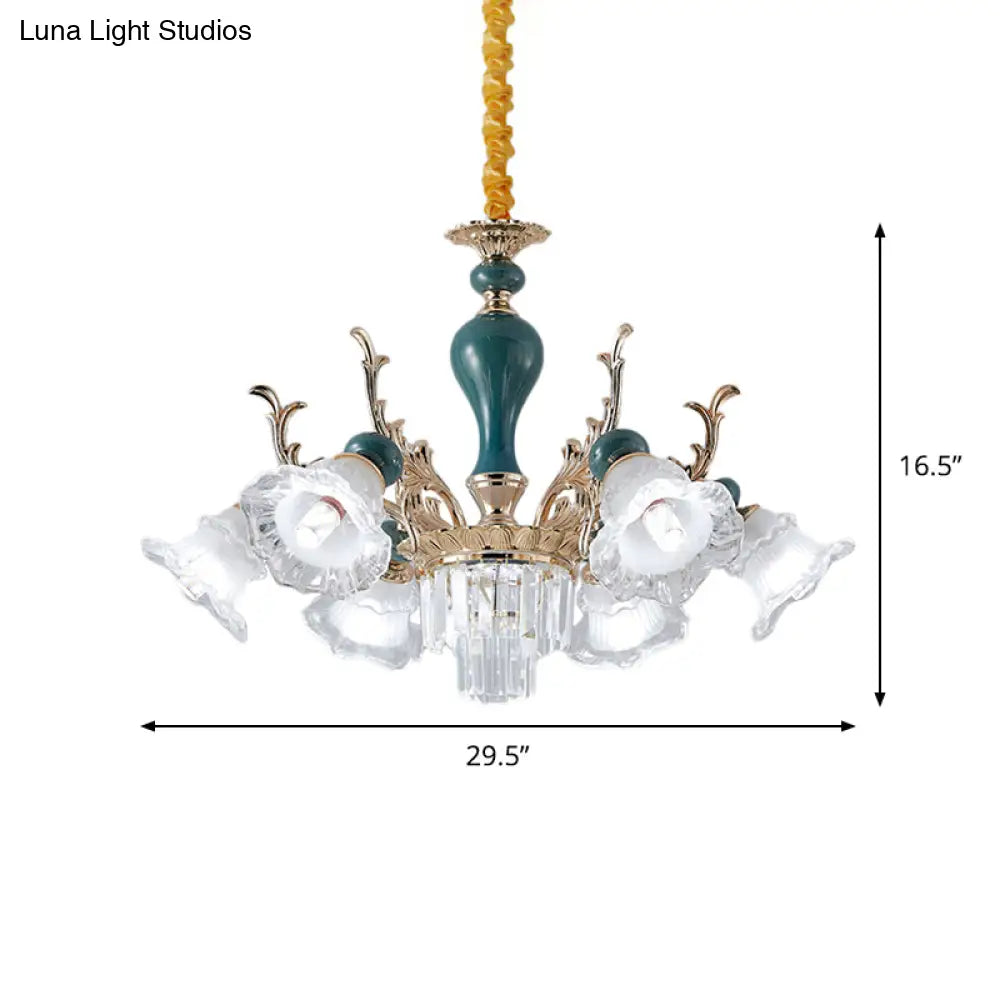 Traditional Blue Floral Crystal Chandelier Suspension Lamp With 6/8 Heads