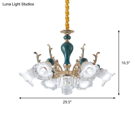 Traditional Blue Floral Crystal Chandelier Suspension Lamp With 6/8 Heads