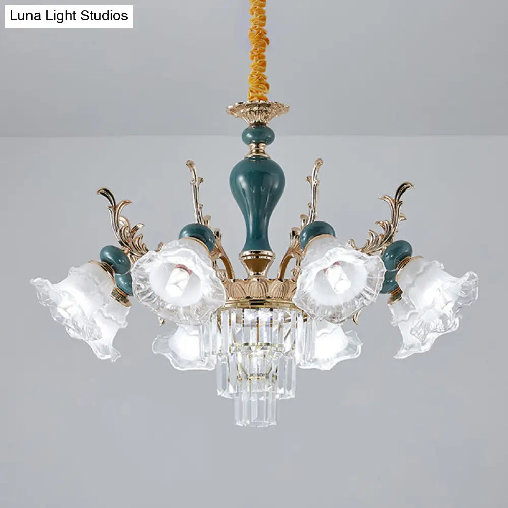 Traditional Blue Crystal Chandelier With 6/8 Heads For Clear Floral Ceiling Suspension Lighting