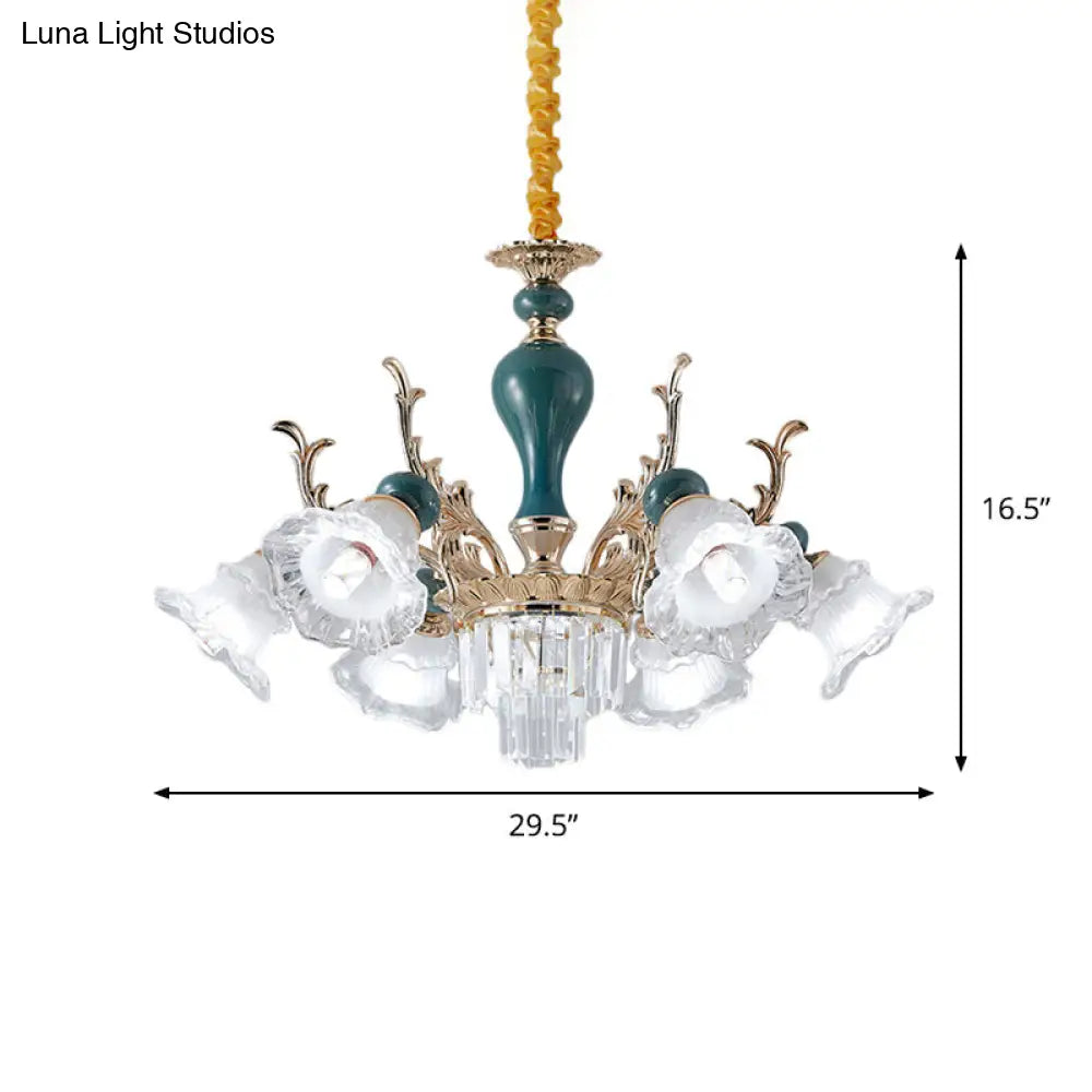 Traditional Blue Crystal Chandelier With 6/8 Heads For Clear Floral Ceiling Suspension Lighting