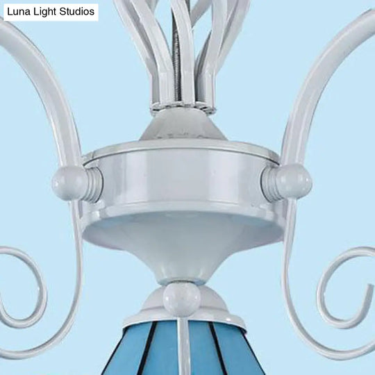 Traditional Blue Glass Cone Chandelier With 3 Lights For Dining Room