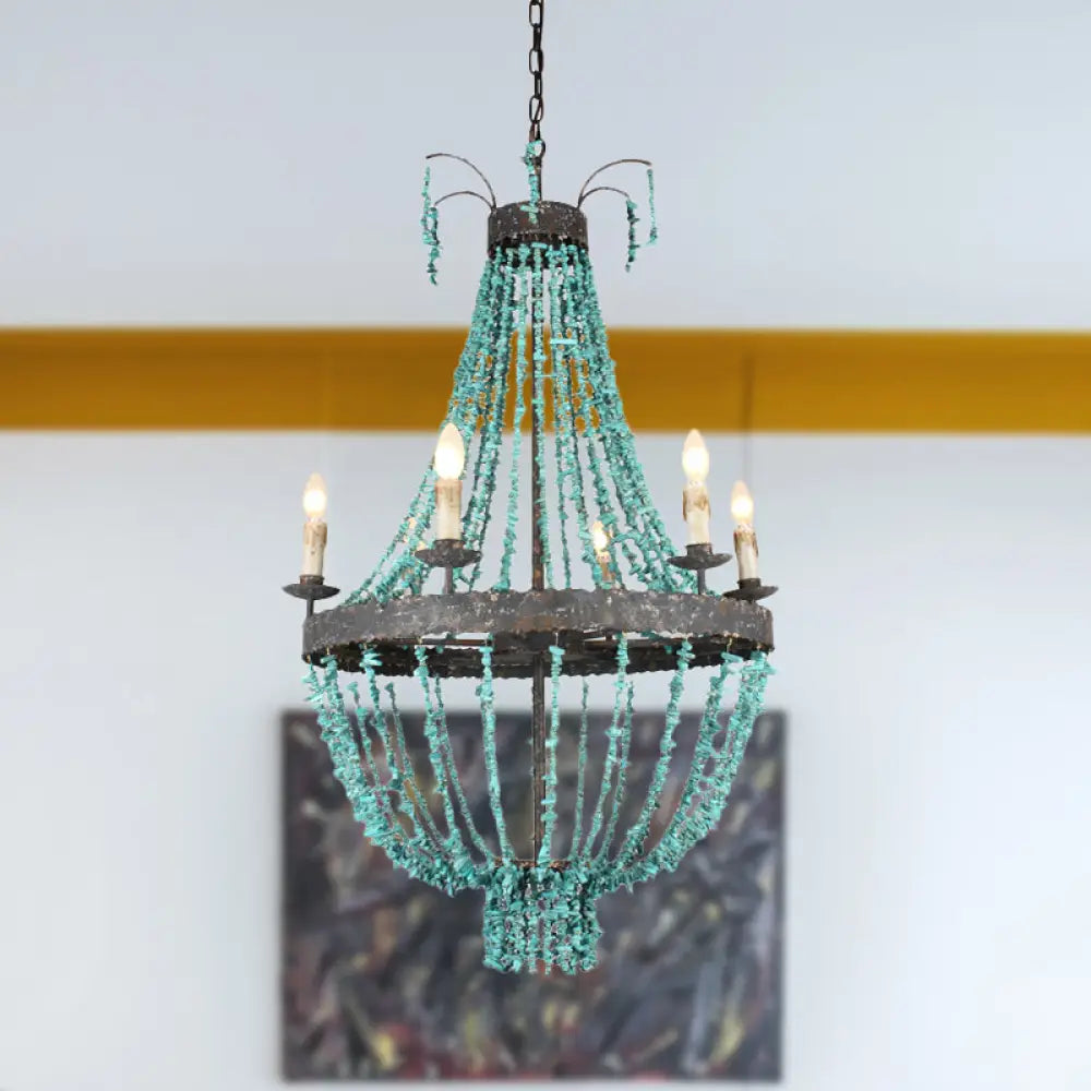 Traditional Blue Stone Hanging Chandelier - 6 Heads Pendant Light For Living Room