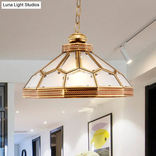 Traditional Bowl Pendant Light - Frosted White Glass In Gold Perfect For Living Room