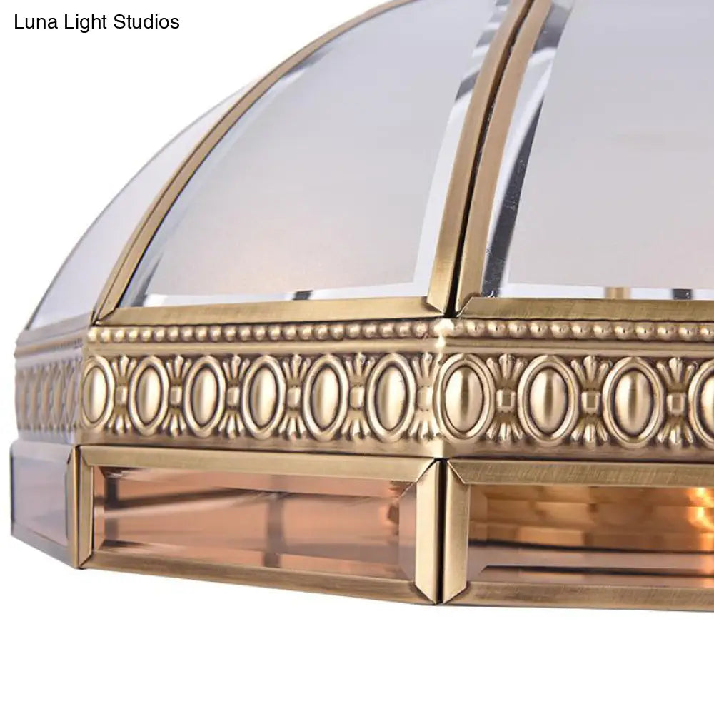 Traditional Brass 4 - Bulb Umbrella Semi Flush Mount Ceiling Light Fixture With Frosted Glass