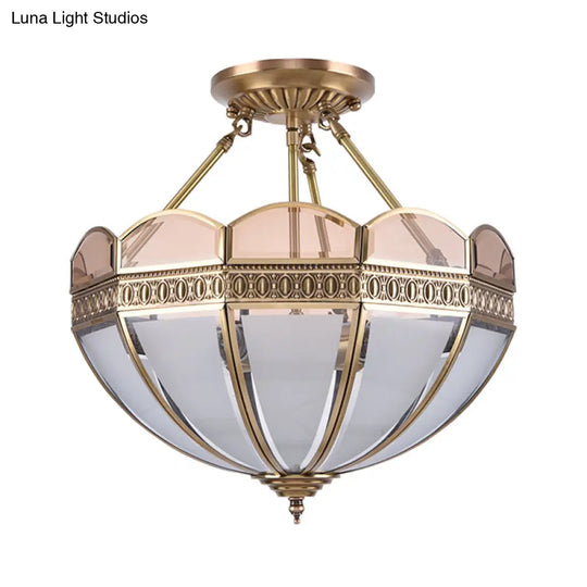 Traditional Brass 4 - Bulb Umbrella Semi Flush Mount Ceiling Light Fixture With Frosted Glass