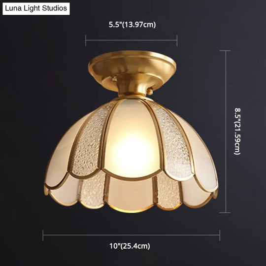 Traditional Brass Aisle Ceiling Light - Glass Dome Semi Flush Fixture