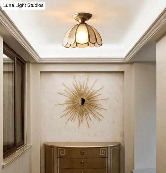 Traditional Brass Aisle Ceiling Light - Glass Dome Semi Flush Fixture