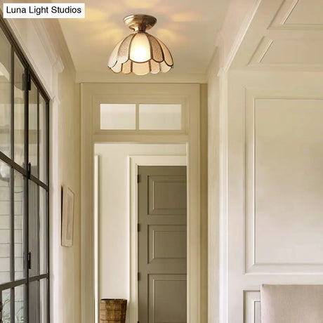 Traditional Brass Aisle Ceiling Light - Glass Dome Semi Flush Fixture