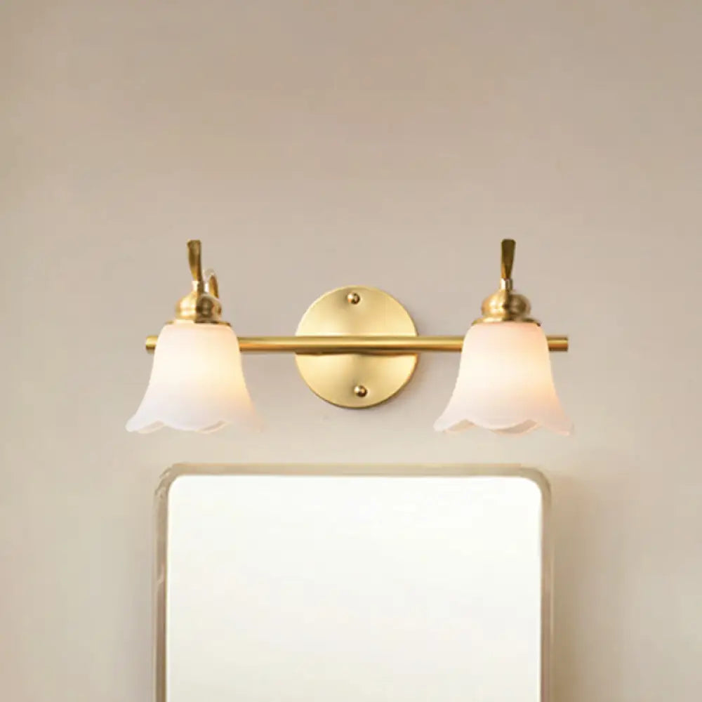 Traditional Brass Bathroom Wall Sconce With Flower Cream Glass Shade - 2/3 Bulbs Vanity Light 2 /