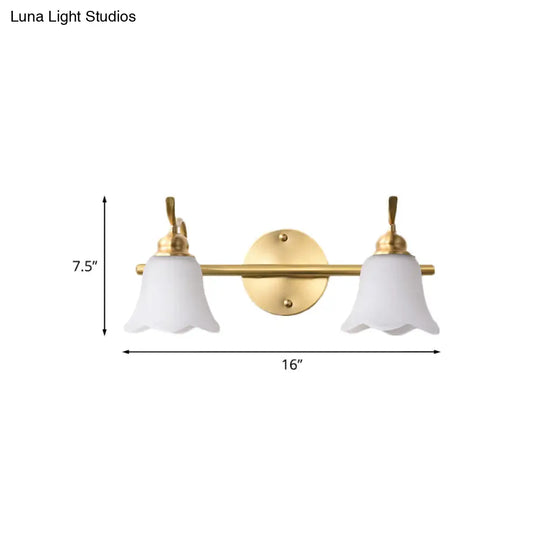 Traditional Brass Bathroom Wall Sconce With Flower Cream Glass Shade - 2/3 Bulbs Vanity Light