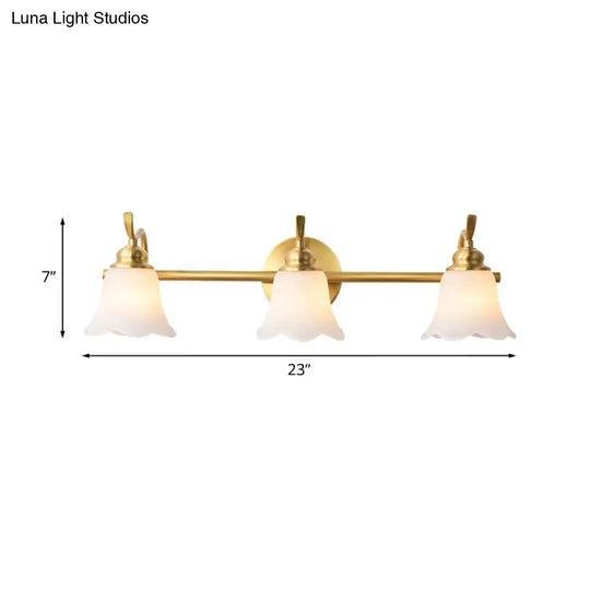 Traditional Brass Bathroom Wall Sconce With Flower Cream Glass Shade - 2/3 Bulbs Vanity Light