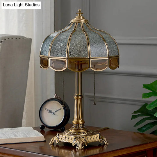 Traditional Brass Bedroom Table Lamp With Pull Switch - Water Glass Bowl Nightstand Light (2-Bulb)