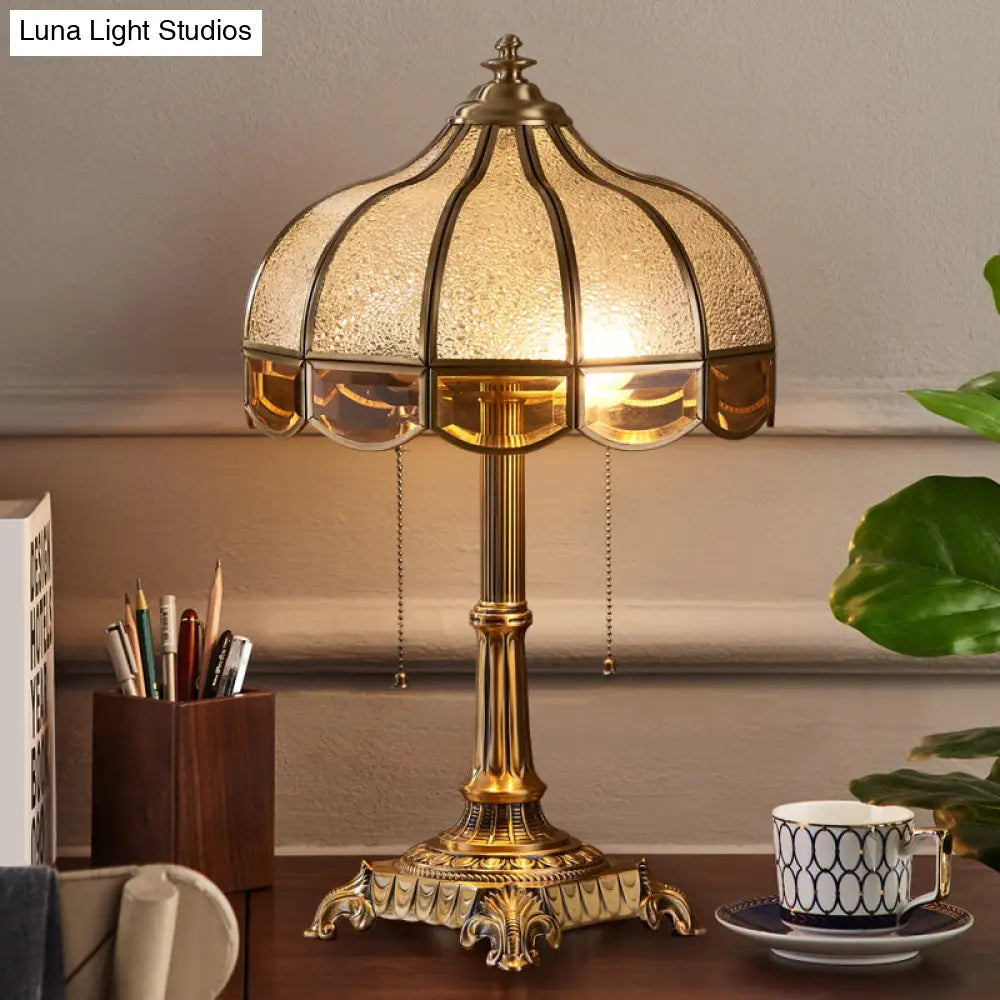 Traditional Brass Bedroom Table Lamp With Pull Switch - Water Glass Bowl Nightstand Light (2-Bulb)