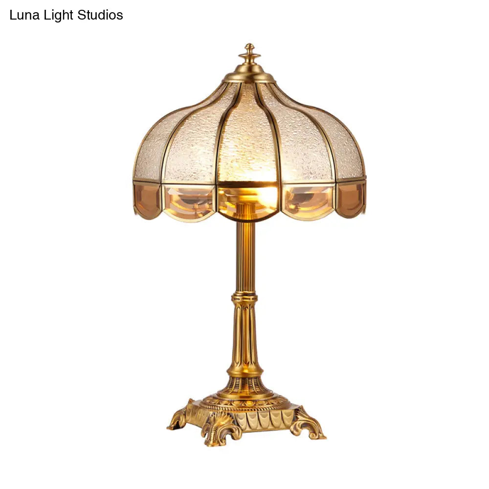 Traditional Brass Bedroom Table Lamp With Pull Switch - Water Glass Bowl Nightstand Light (2-Bulb)