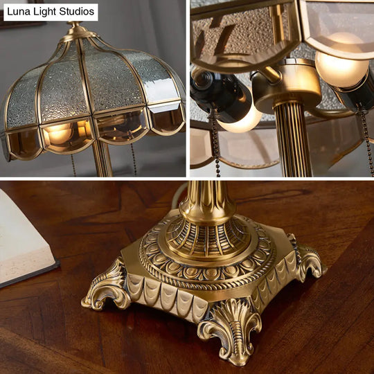 Traditional Brass Bedroom Table Lamp With Pull Switch - Water Glass Bowl Nightstand Light (2-Bulb)