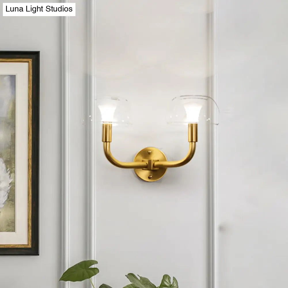 Traditional Brass Bedside Sconce Light With Clear Glass Shade