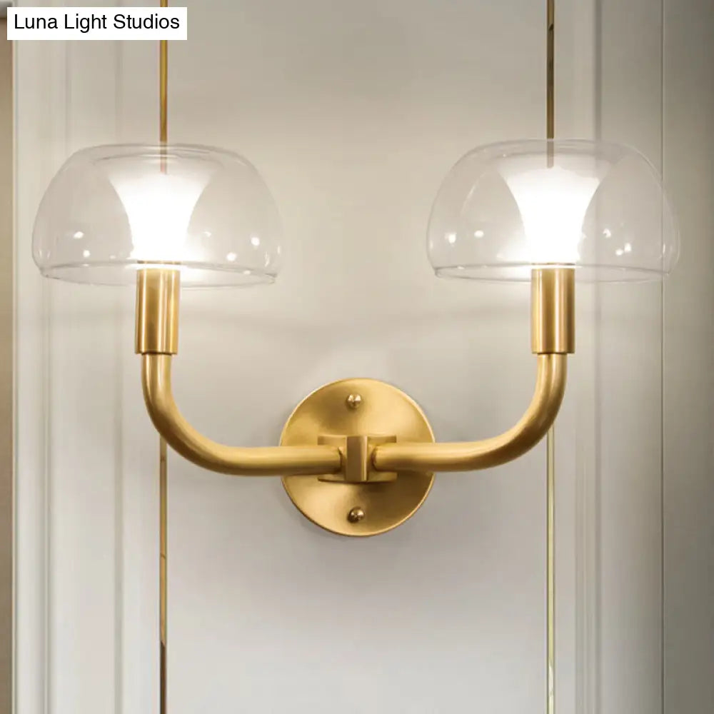 Traditional Brass Bedside Sconce Light With Clear Glass Shade