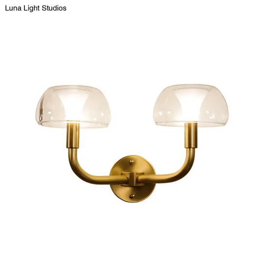 Traditional Brass Bedside Sconce Light With Clear Glass Shade