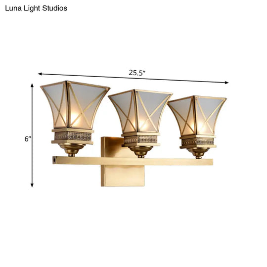 Traditional Brass Bell Vanity Light: Stylish 3-Light Bathroom Wall Sconce With Frosted Glass Shade