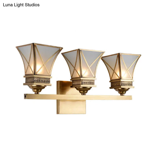 Traditional Brass Bell Vanity Light: Stylish 3-Light Bathroom Wall Sconce With Frosted Glass Shade