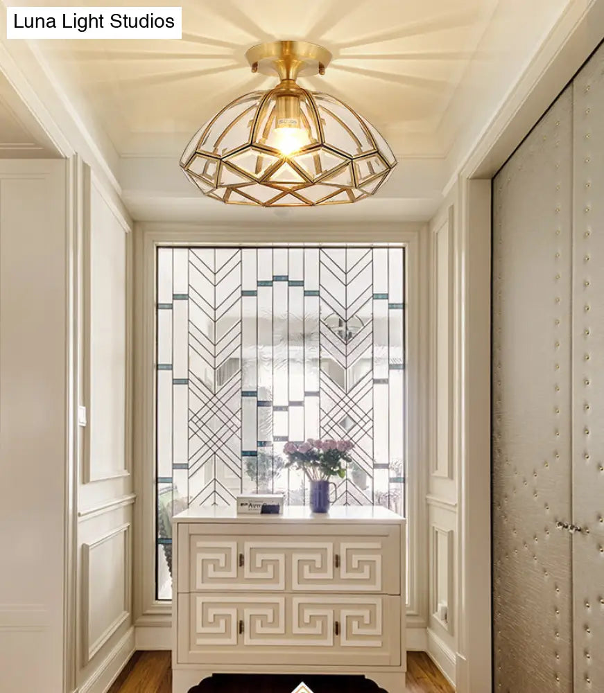 Traditional Brass Beveled Glass Ceiling Lighting Fixture - Close-To-Ceiling Mount