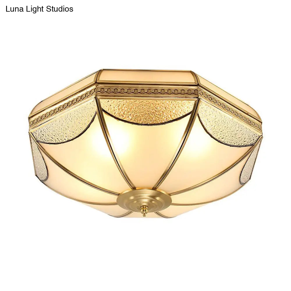 Traditional Brass Bowl Frosted Glass Flush Mount Light - Sizes: Small Medium Large