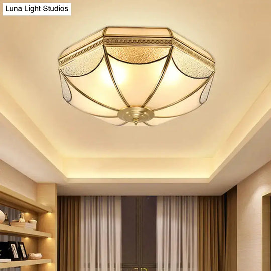 Traditional Brass Bowl Frosted Glass Flush Mount Light - Sizes: Small Medium Large