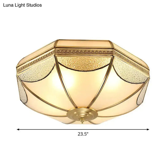 Traditional Brass Bowl Frosted Glass Flush Mount Light - Sizes: Small Medium Large