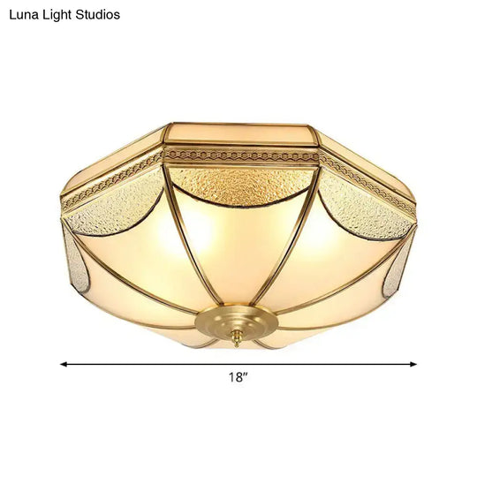 Traditional Brass Bowl Frosted Glass Flush Mount Light - Sizes: Small Medium Large