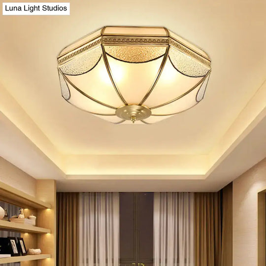 Traditional Brass Bowl Frosted Glass Flush Mount Light - Sizes: Small Medium Large