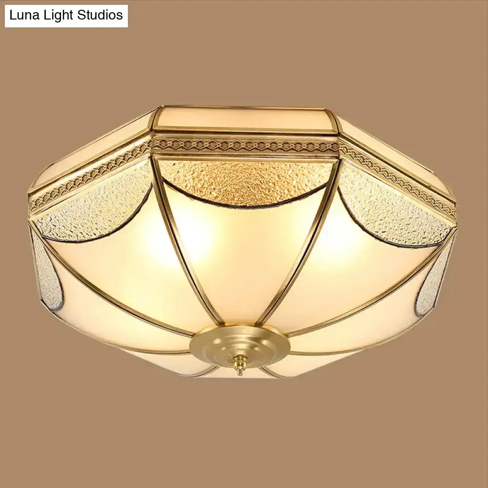 Traditional Brass Bowl Frosted Glass Flush Mount Light - Sizes: Small Medium Large