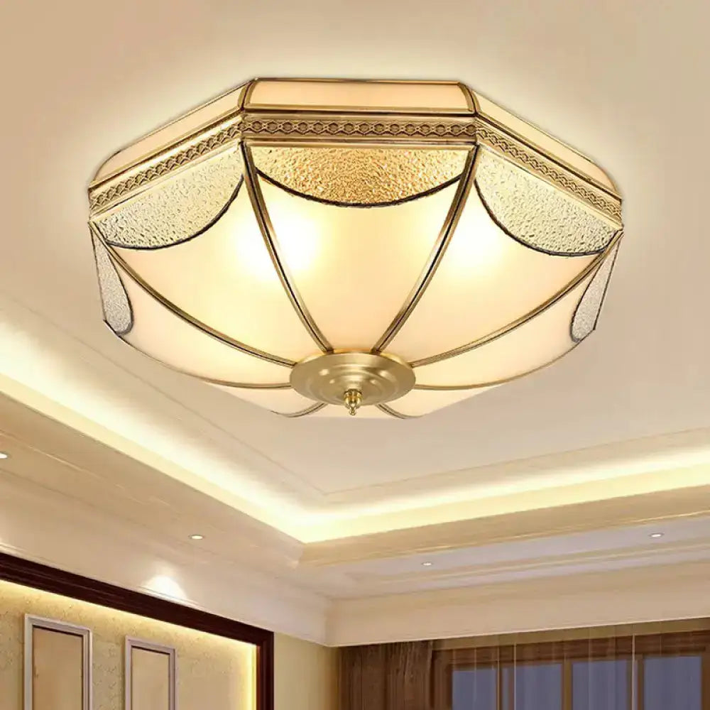 Traditional Brass Bowl Frosted Glass Flush Mount Light - Sizes: Small Medium Large /