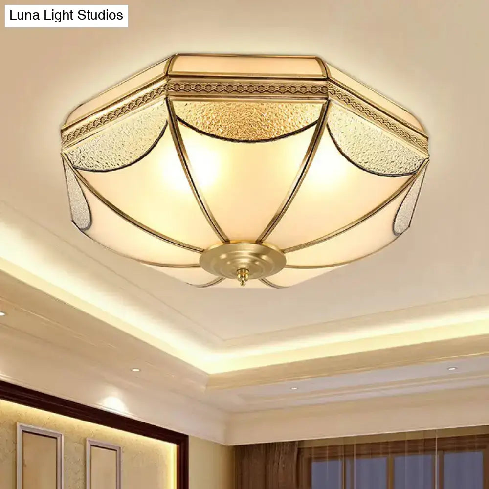 Traditional Brass Bowl Frosted Glass Flush Mount Light - Sizes: Small Medium Large