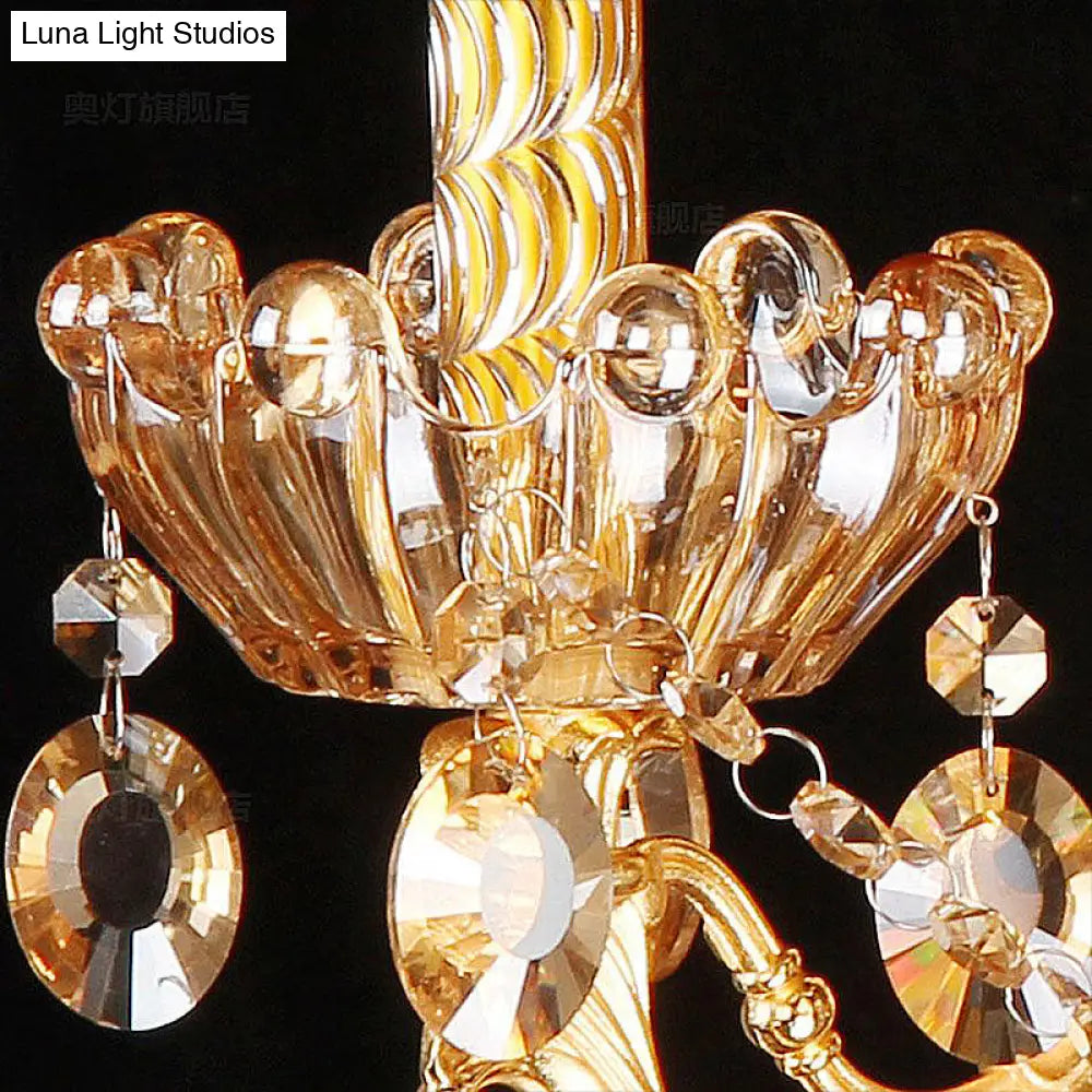 Traditional Brass Candelabra Sconce Light - 2 Heads Living Room Wall Mount Fixture With Crystal