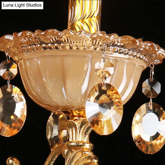 Traditional Brass Candle Wall Sconce With Beveled Crystal Drop For Dining Room