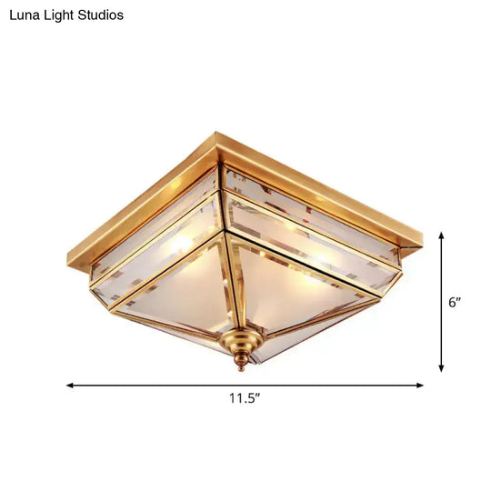 Traditional Brass Ceiling Lamp - 11.5’/16’ W 3 Lights Beveled Glass Square Flush Mount