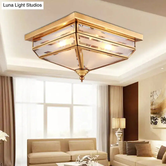 Traditional Brass Ceiling Lamp - 11.5’/16’ W 3 Lights Beveled Glass Square Flush Mount