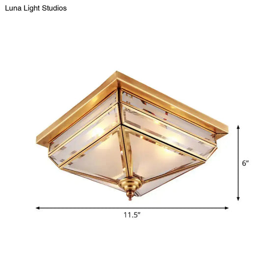 Traditional Brass Ceiling Lamp - 11.5’/16’ W 3 Lights Beveled Glass Square Flush Mount