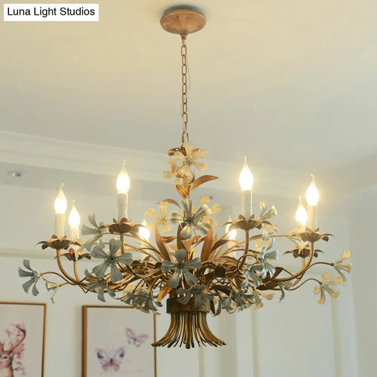 Traditional Brass Chandelier With 8 Lights - Elegant Metal Flower Hanging Fixture For Living Room