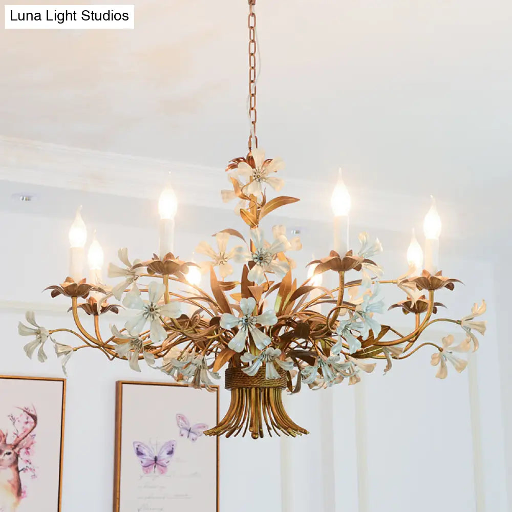 Traditional Brass Chandelier With 8 Lights - Elegant Metal Flower Hanging Fixture For Living Room